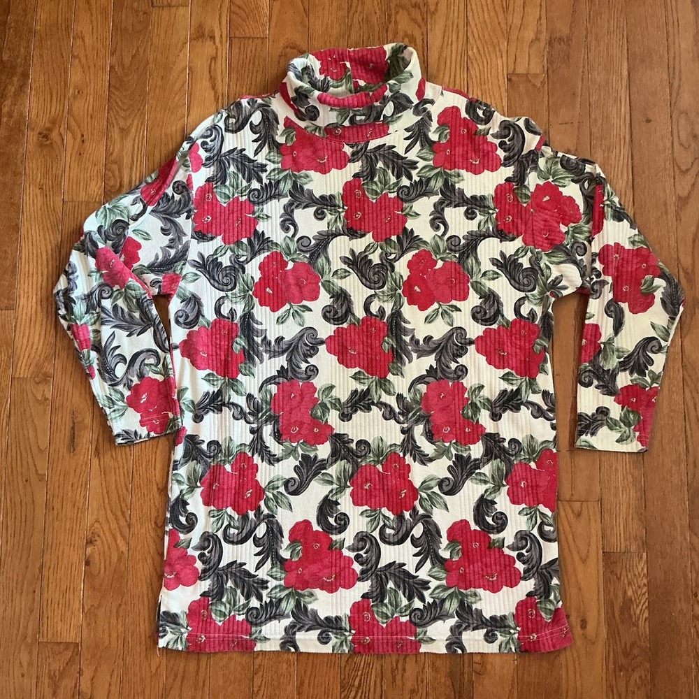 Vintage Hunt Club Floral Turtleneck L Top Y2K 90s Preppy